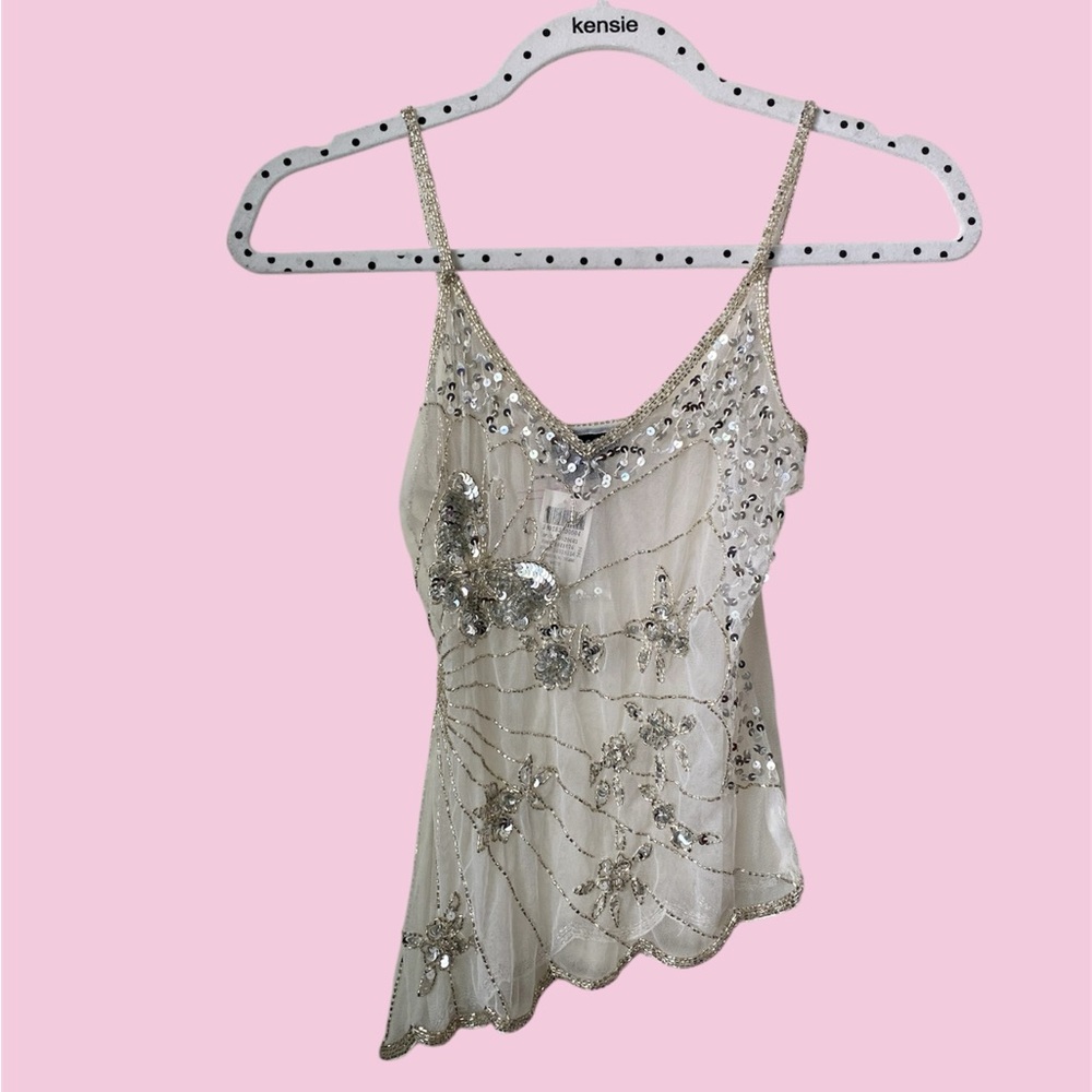 Wet Seal Cream and Silver Sequin Camisole